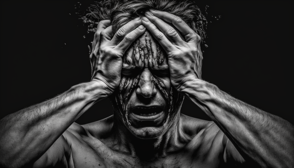 Image of a person holding their head with their hands, representing the struggles of living with schizophrenia.